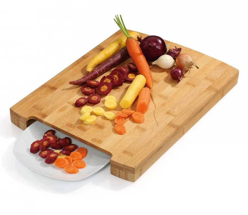 Zassenhaus ECO LINE Bambusowa Deska do Krojenia ze Stalową Tacką 40 cm