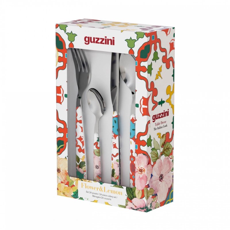 Guzzini FLOWER LEMON Zestaw Sztućców - Komplet 24 El. dla 6 Osób / Niebieski