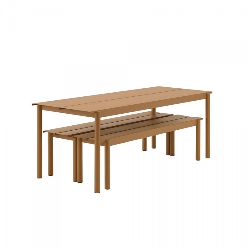 Muuto LINEAR Zestaw Mebli Ogrodowych - Stół 200 cm + 2 Ławki - Biały