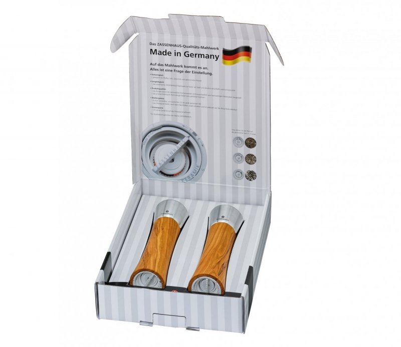 Zassenhaus AUGSBURG Młynek do Soli i Pieprzu - Zestaw 2 Młynków 18 cm Drewno Oliwne