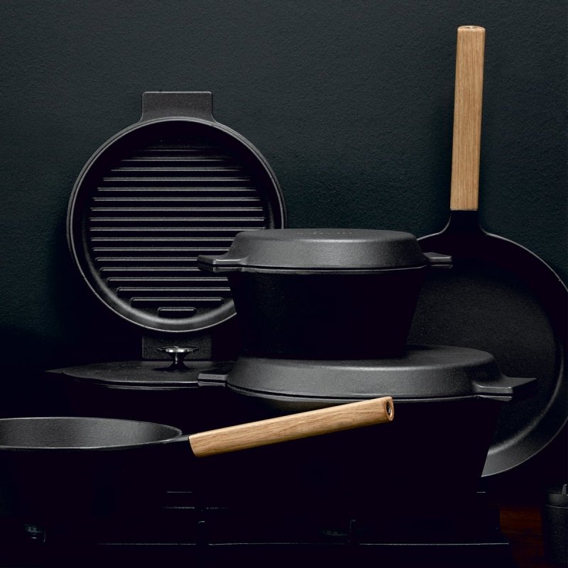 Morso SAUCEPAN Rondel Żeliwny 20 cm z Pokrywką Czarny / Uchwyt Dębowy