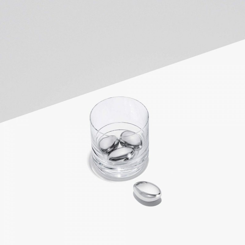 Georg Jensen SKY Stalowe Kostki - Kamienie Chłodzące do Whisky, Drinków 4 Szt. / Srebrne
