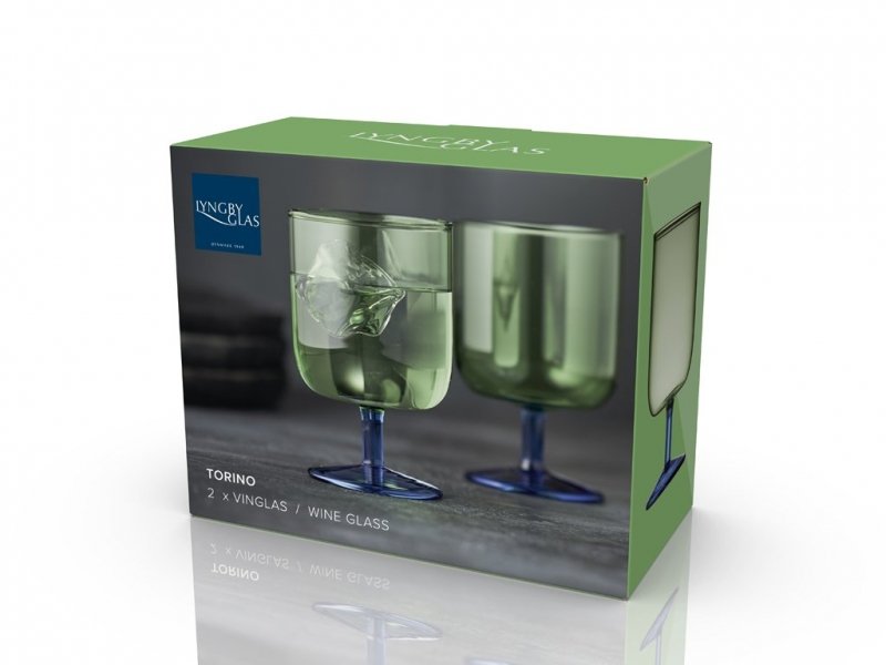 Lyngby Glass TORINO Kieliszki do Wina 300 ml 2 Szt. Zielone / Niebieska Nóżka