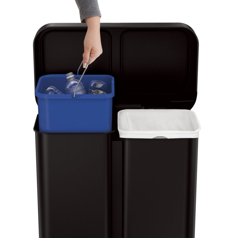 Simplehuman LINER POCKET RECYCLER Sensorowy Kosz na Śmieci 58 l Dwukomorowy Automatycznie Otwierany z Czujnikiem Głosu / Czarny