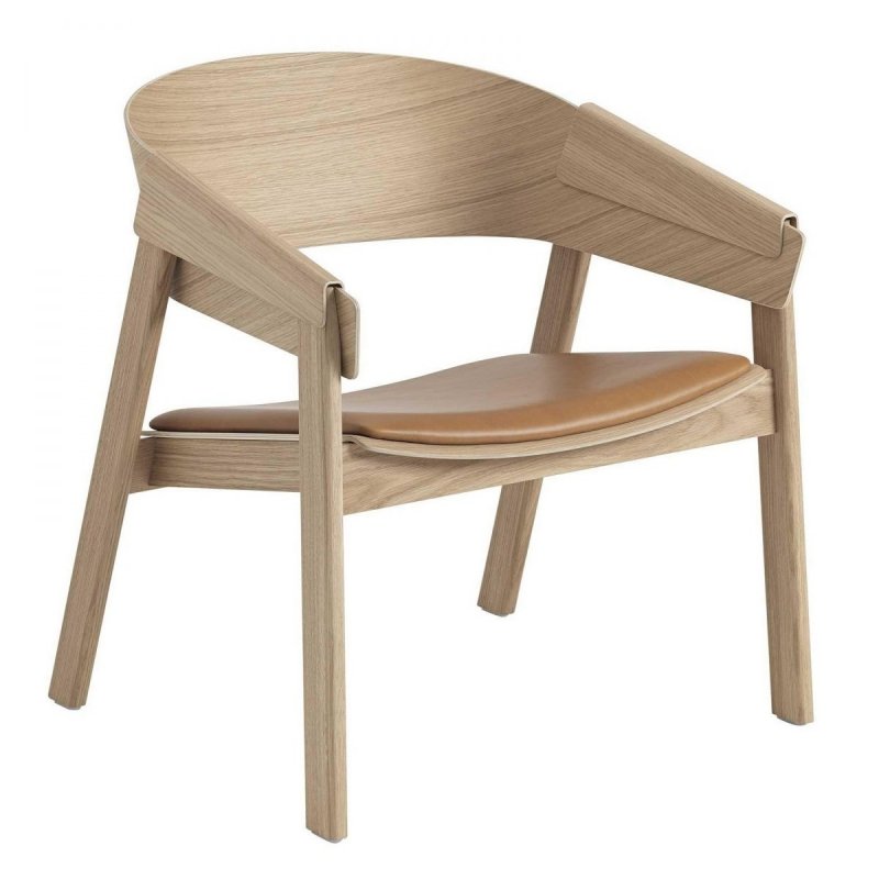 Muuto COVER LOUNGE Krzesło Drewniane - Dębowe / Tapicerowane Siedzisko z Brązowej Skóry