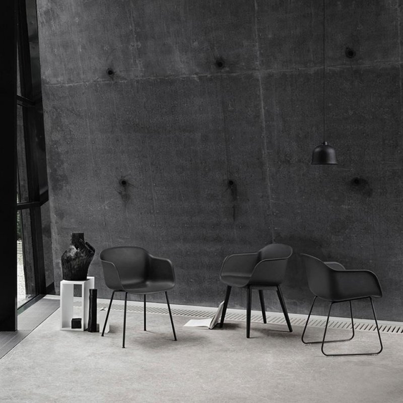 Muuto FIBER ARMCHAIR WOOD BASE Krzesło - Zielone Dusty Green /Drewniana Rama