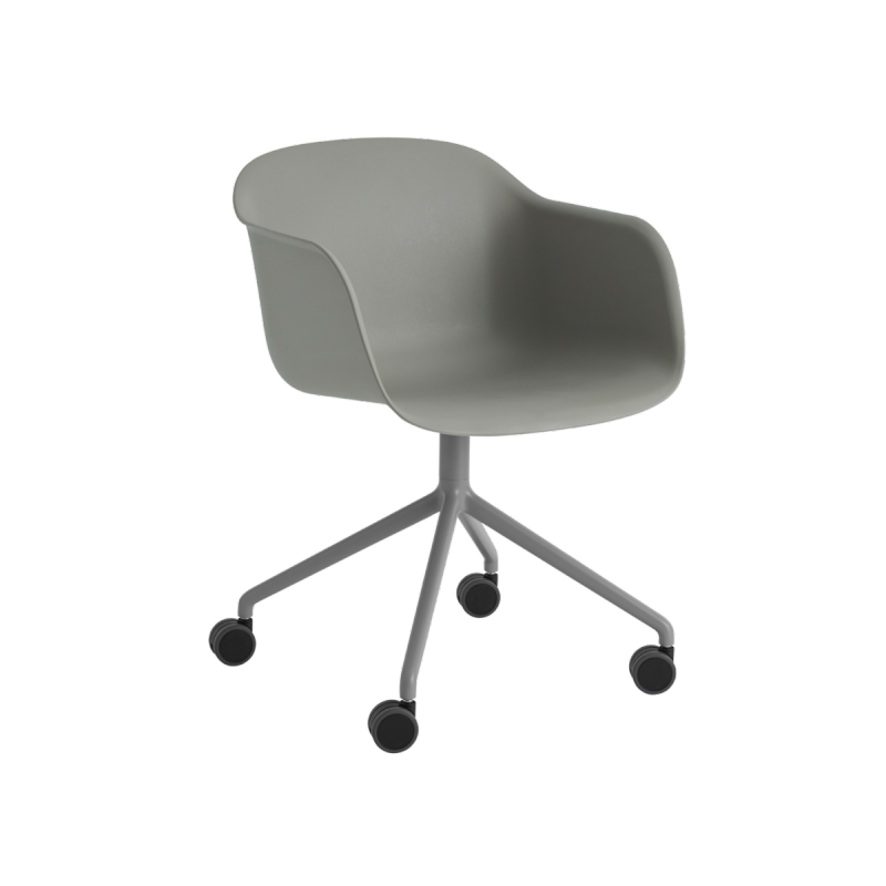 Muuto FIBER ARMCHAIR SWIVEL BASE Krzesło Obrotowe na Kółkach - Szare