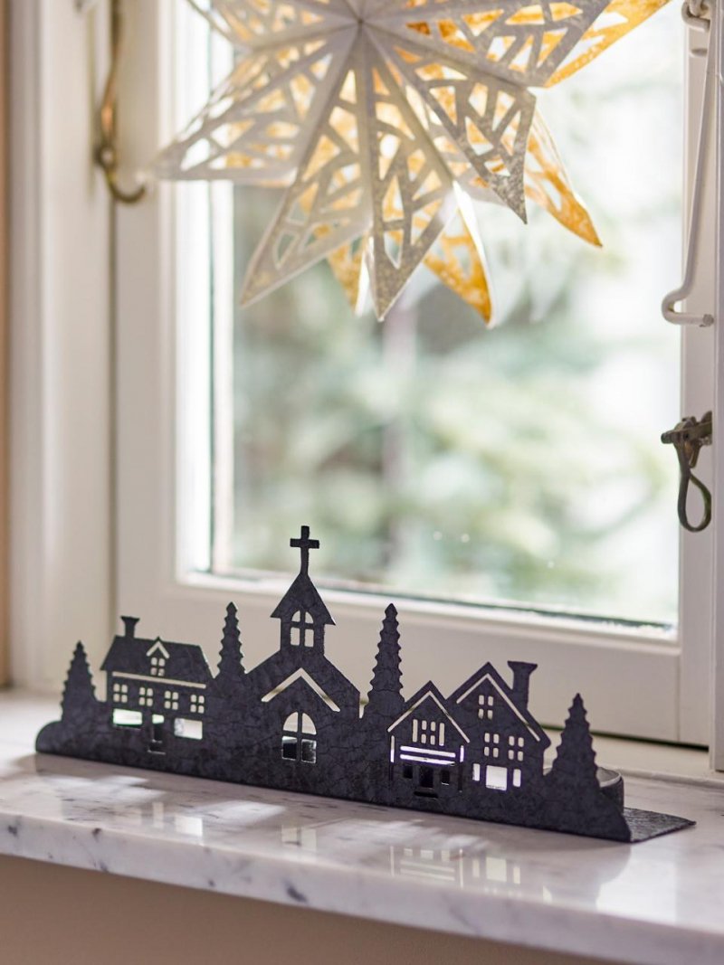 Bloomingville CHRISTMAS CIELO Świąteczny Świecznik Tealight - Wioska / Czarny