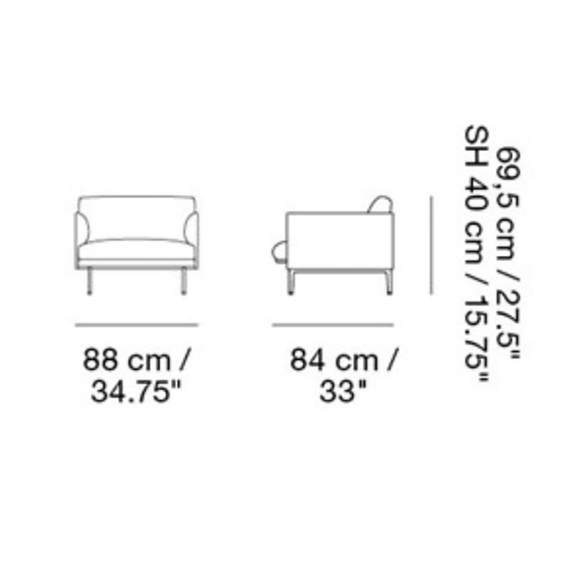 Muuto OUTLINE Fotel - Szary - Tkanina Trio 133 / Czarne Nogi