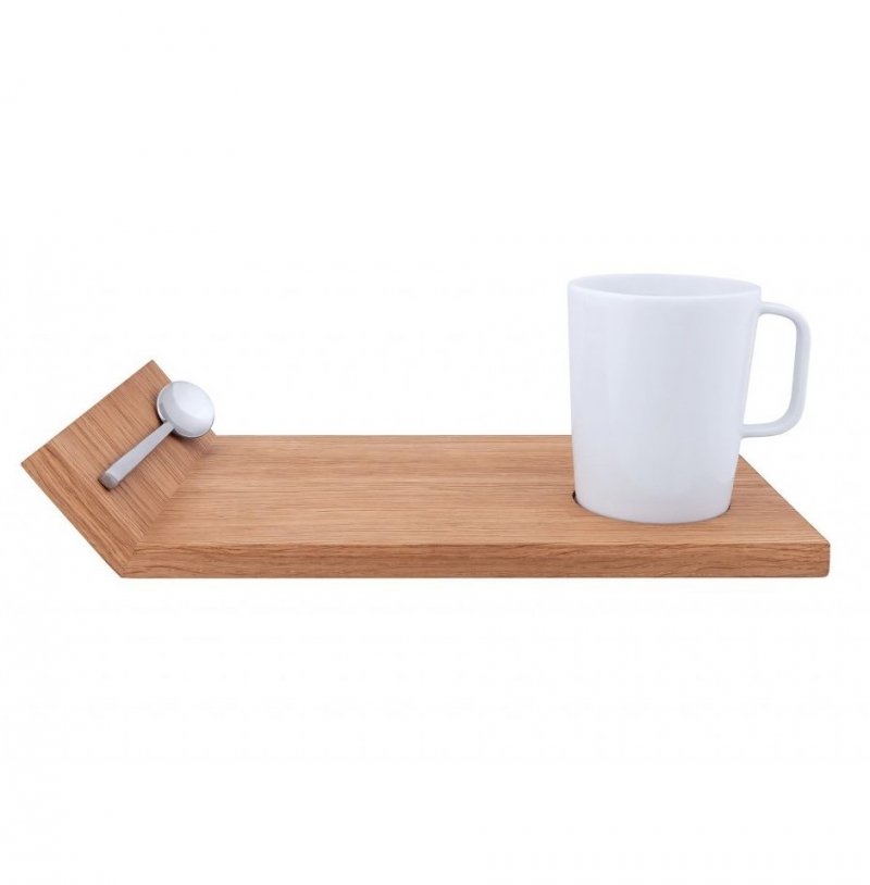 Clap Design RECTANGLE Kubek z Łyżeczką na Drewnianej Tacce 200 ml / Biały