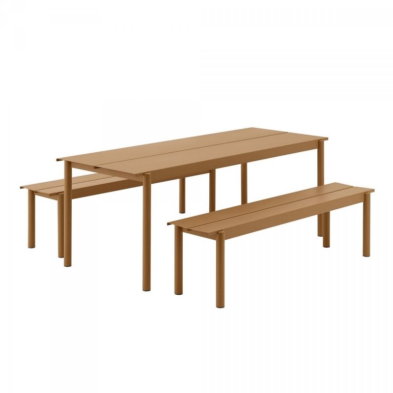 Muuto LINEAR Zestaw Mebli Ogrodowych - Stół 200 cm + 2 Ławki - Pomarańczowy