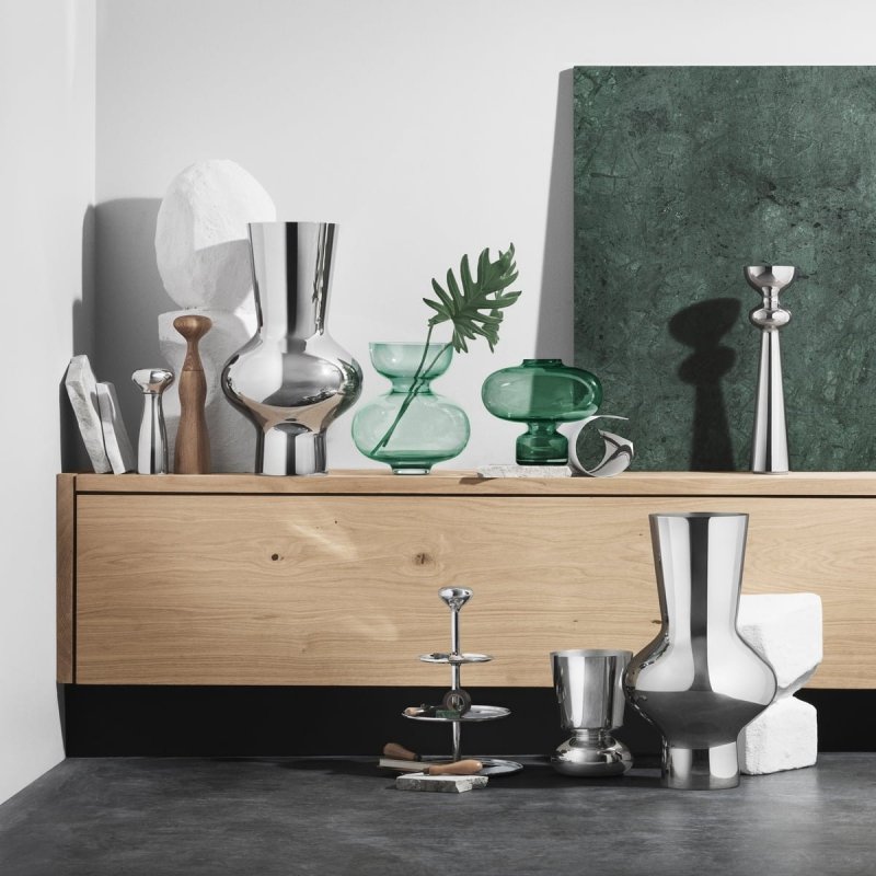 Georg Jensen ALFREDO Stalowy Wazon do Kwiatów 47 cm / Srebrny Połysk