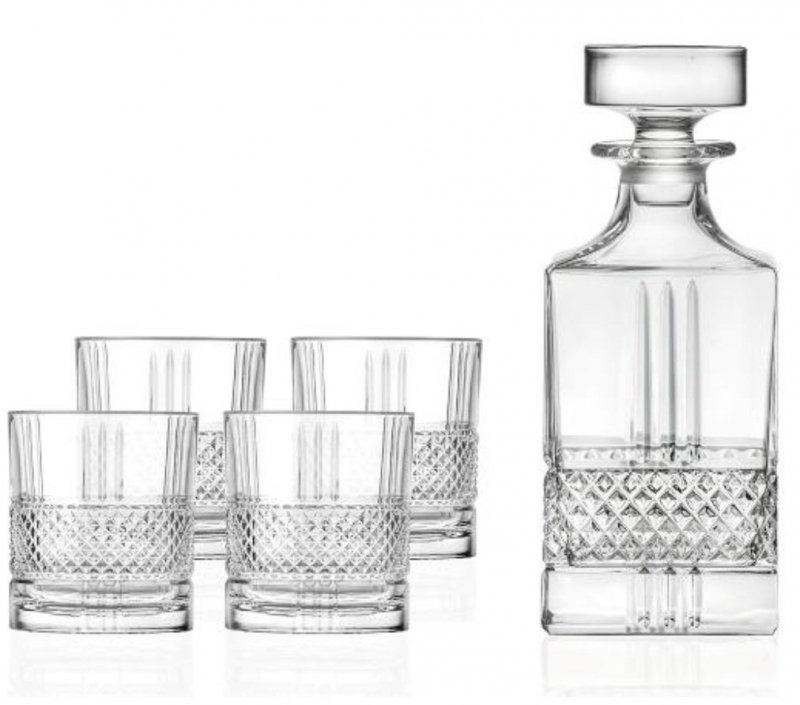 Lyngby Glass BRILLANTE Karafka + Kryształowe Szklanki do Whisky, Drinków 340 ml 4 Szt.