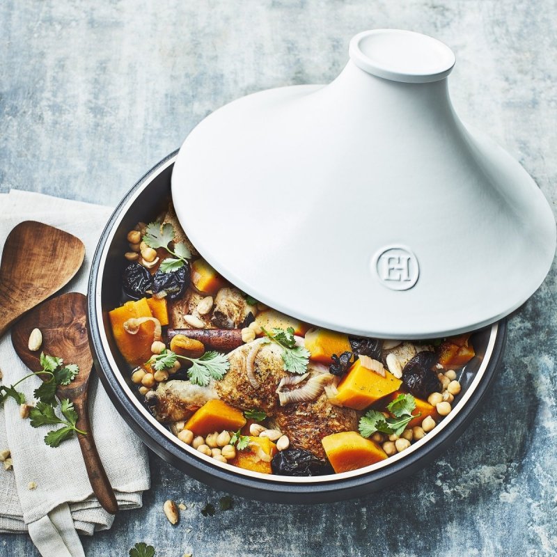 Emile Henry DELIGHT Ceramiczne Naczynie do Gotowania Tagine 33 cm Indukcja - Biało/Czarny