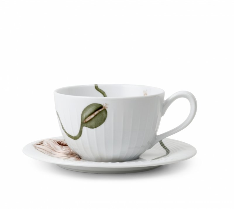 Kähler HAMMERSHØI POPPY Filiżanka ze Spodkiem 250 ml / Biała Zdobiona