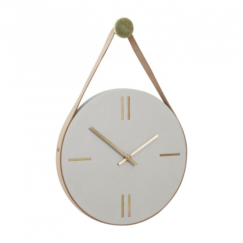 Hübsch CLOCK Betonowy Zegar Ścienny na Skórzanym Pasku / Szary