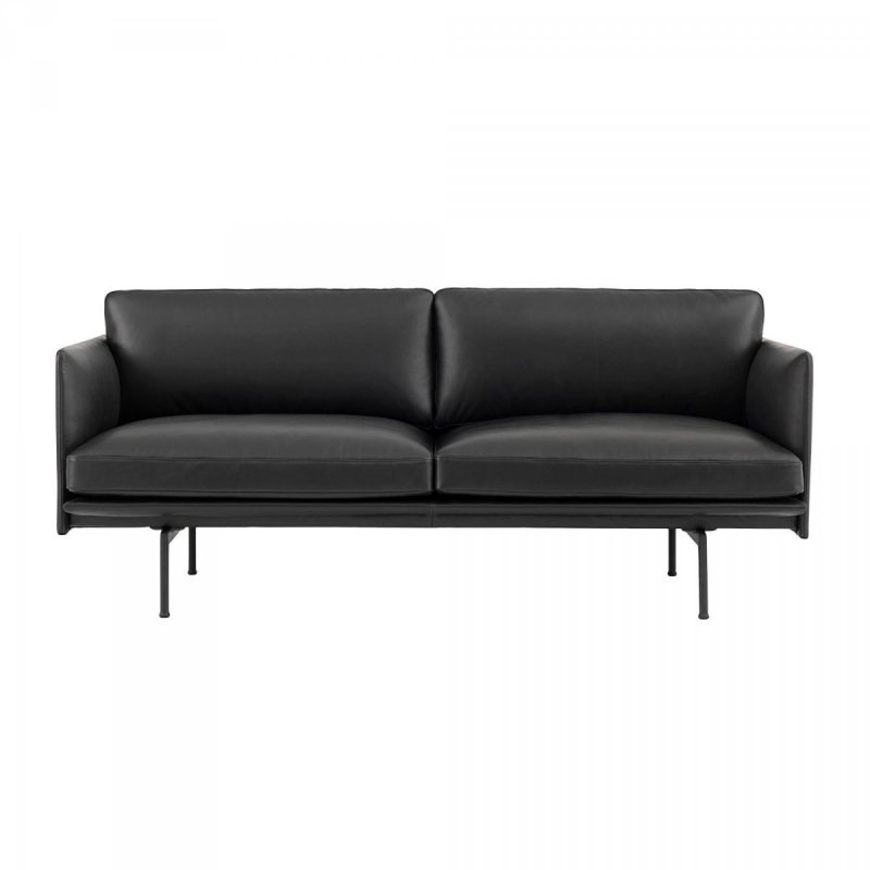 Muuto OUTLINE Sofa 2-Osobowa - Czarna Skóra / Czarne Nogi