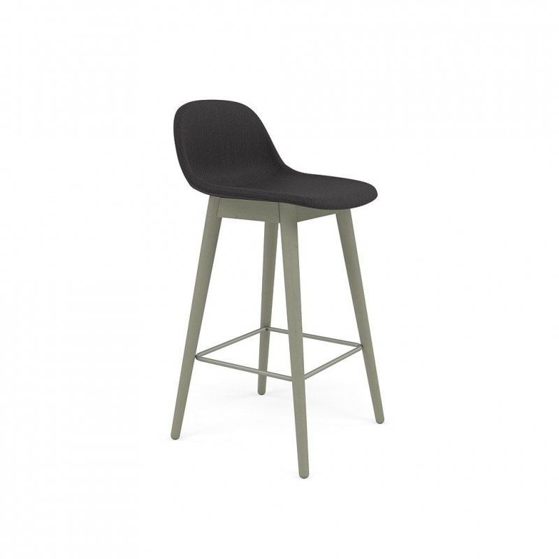 Muuto FIBER Hoker z Oparciem - Stołek Barowy 65 cm Zielony / Siedzisko Tapicerowane - Czarny