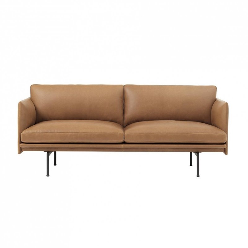 Muuto OUTLINE Sofa 2-Osobowa - Brązowa Skóra Cognac / Czarne Nogi