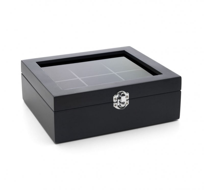 Bredemeijer TEA BOX Drewniany Pojemnik z Okienkiem na Herbatę w Saszetkach - 6 Przegródek / Czarny