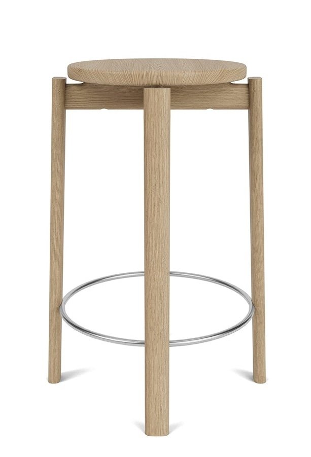 Audo PASSAGE Hoker - Krzesło Barowe 65 cm Dąb Naturalny / Obręcz Srebrna