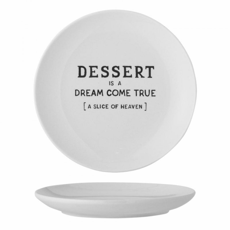 Bloomingville WENDY Talerz Deserowy 15 cm Biały z Napisem 6 Szt. / Dessert is a Dream