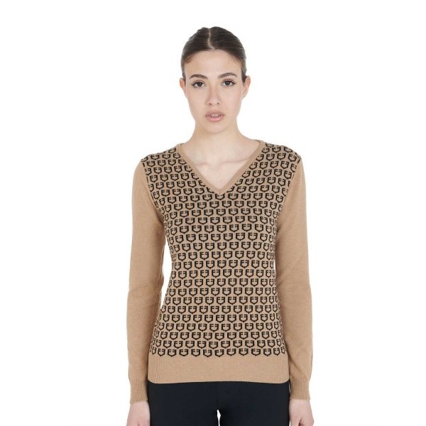 WOMENS V-NECK SWEATER WITH CONTRASTING LOGOS (SAMPLE/SHOOTING)