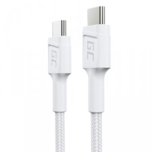 Green Cell PowerStream - Kabel Przewód USB-C - USB-C 30 cm Power Delivery 60W, QC 3.0 (biały)