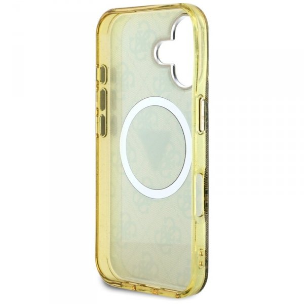 Guess IML Metal Glitter 4G Circle Triangle MagSafe - Etui do iPhone 16 (brązowy)