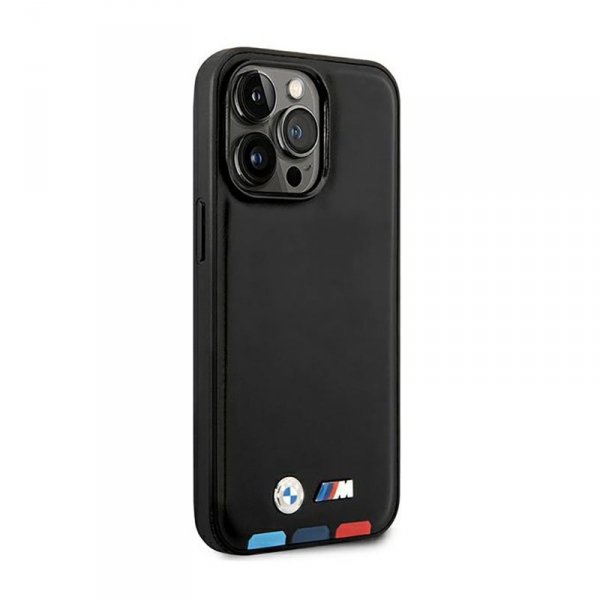 BMW Leather Hot Stamp Tricolor MagSafe – Etui iPhone 14 Pro (Czarny)