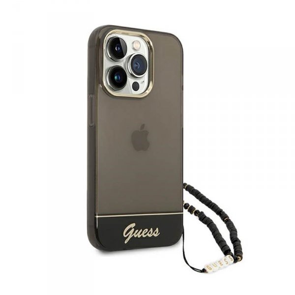 Guess Translucent Pearl Strap - Etui iPhone 14 Pro (czarny)