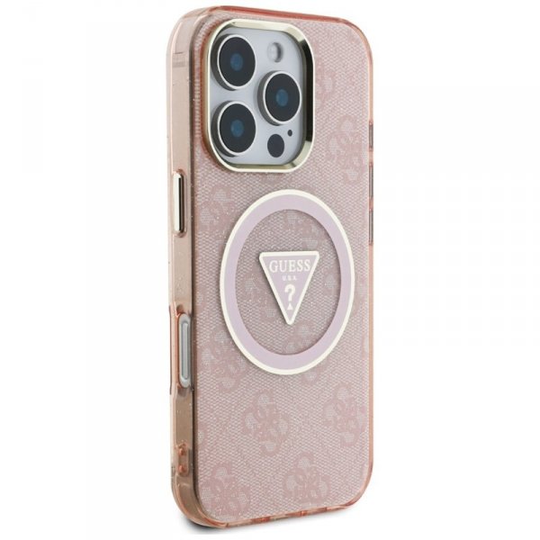Guess IML Metal Glitter 4G Circle Triangle MagSafe - Etui do iPhone 16 Pro Max (różowy)