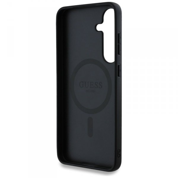 Guess Leather 4G Colored Ring Classic Logo MagSafe - Etui do Samsung Galaxy S25 (czarny)