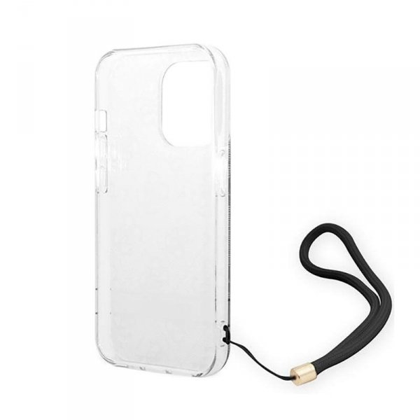 Guess 4G Print Cord - Etui ze smyczką iPhone 14 Pro (czarny)