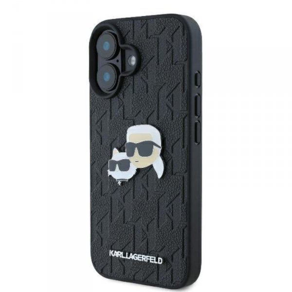 Karl Lagerfeld Monogram Karl & Choupette Head Pin - Etui iPhone 16 (czarny)