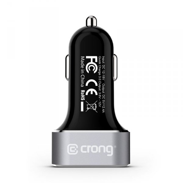 Crong Power Car Charger 30W - Ładowarka samochodowa USB QuickCharge 3.0 + USB 2.4A (aluminium)