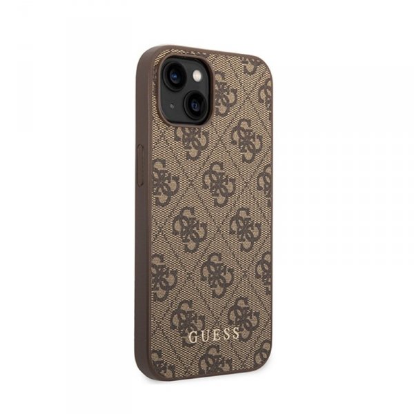 Guess 4G Metal Gold Logo - Etui iPhone 15 Plus (brązowy)
