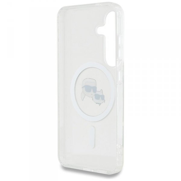Karl Lagerfeld Button Karl & Choupette Heads Printed Logo MagSafe - Etui Samsung Galaxy S25+ (biały)