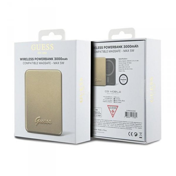 Guess Metal Script Logo MagSafe - Power Bank indukcyjny 3000 mAh 5W MagSafe (złoty)