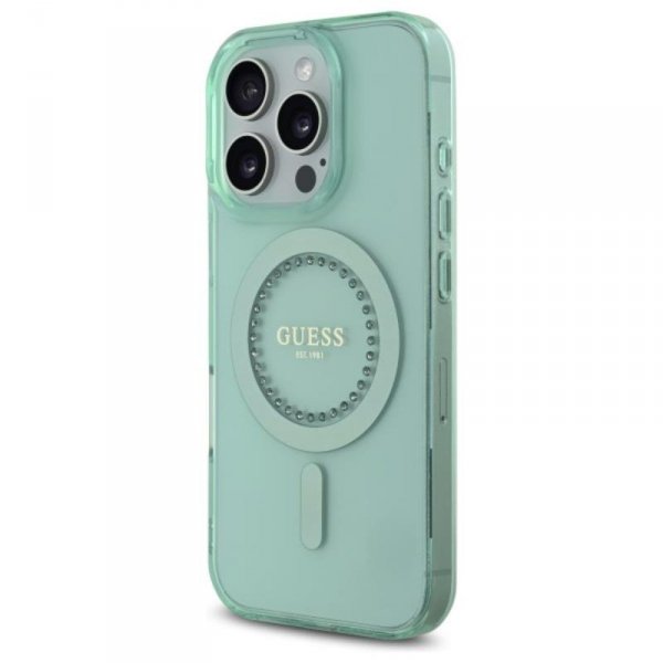 Guess IML Rhinestones MagSafe - Etui iPhone 16 Pro Max (zielony)