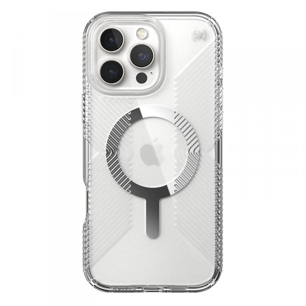 Speck Presidio Perfect-Clear Grip MagSafe - Etui iPhone 16 Pro Max (Clear / Chrome Finish / Serene Silver)