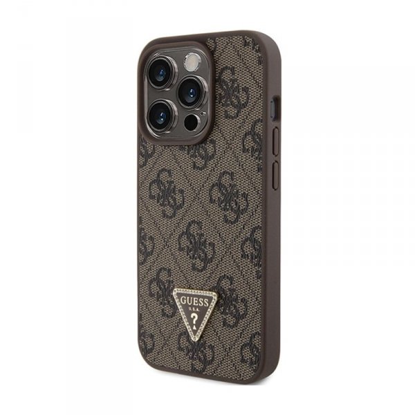 Guess Leather 4G Triangle Strass - Etui iPhone 15 Pro (brązowy)