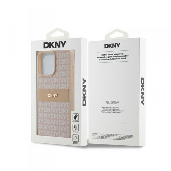 DKNY Leather Mono Stripe & Metal Logo - Etui iPhone 15 Pro Max (różowy)