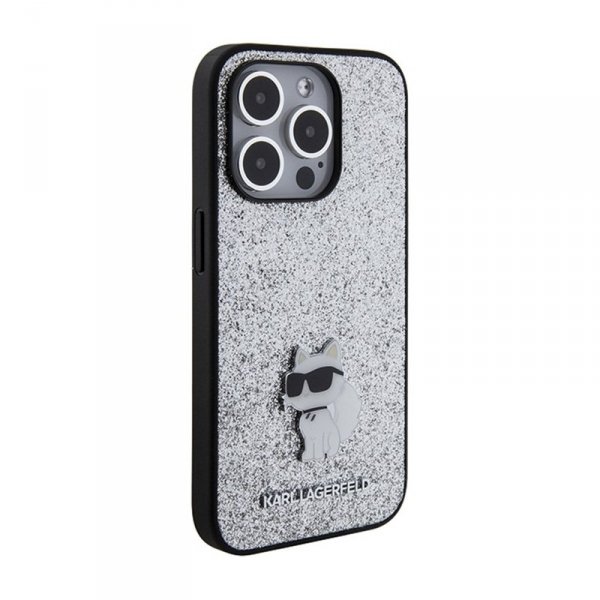 Karl Lagerfeld Fixed Glitter Choupette Logo Metal Pin - Etui iPhone 15 Pro Max (srebrny)