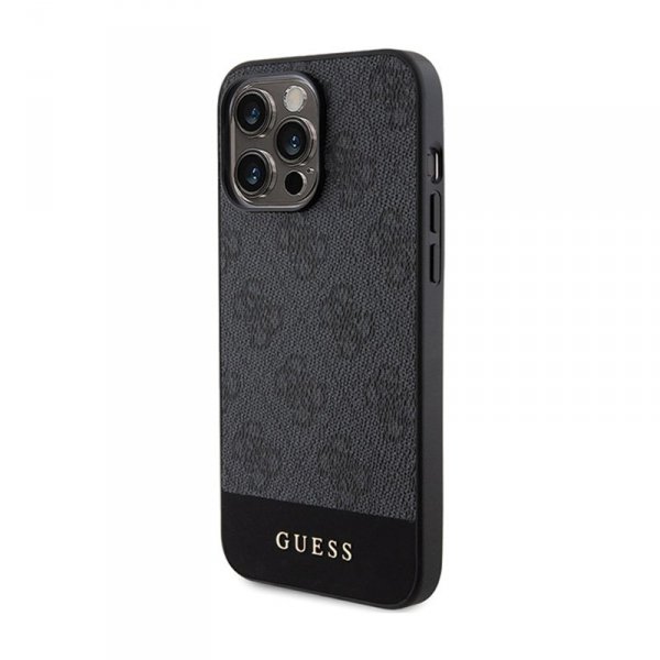 Guess 4G Bottom Stripe Metal Logo Collection - Etui iPhone 15 Pro Max (szary)
