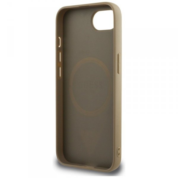 Guess Grained Triangle MagSafe - Etui do iPhone 16e (brązowy)