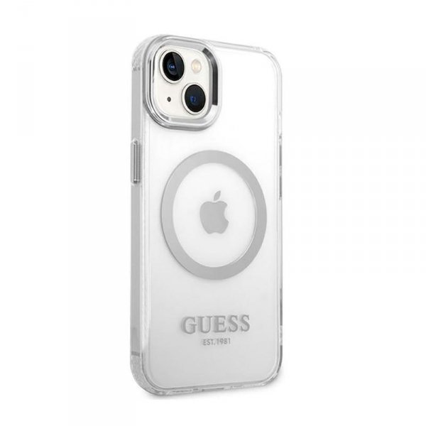 Guess Metal Outline MagSafe - Etui iPhone 14 Plus (przezroczysty / srebrny)