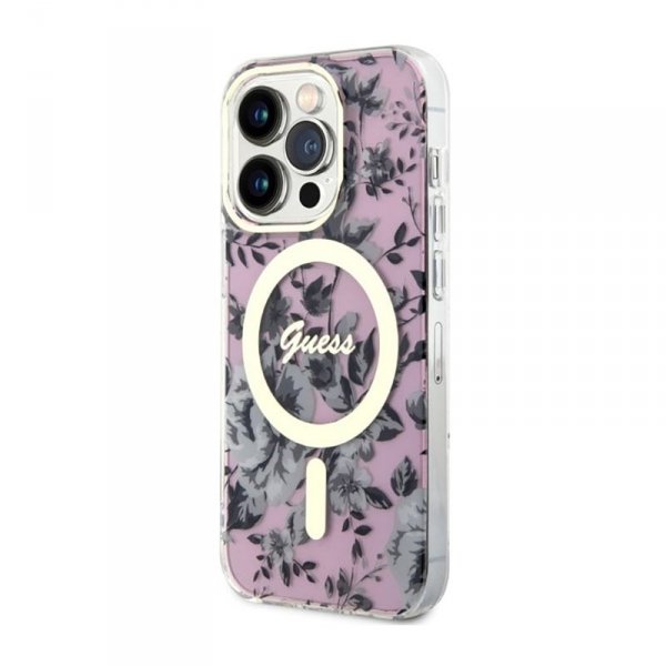 Guess Flower MagSafe - Etui iPhone 14 Pro Max (Różowy)