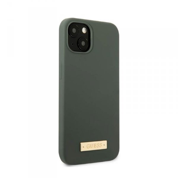 Guess Silicone Logo Plate MagSafe - Etui iPhone 13 (zielony)