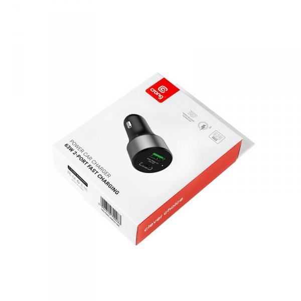 Crong Power Car Charger 63W – Ładowarka samochodowa USB-C PD 45W + USB QC 3.0 18W (czarny)